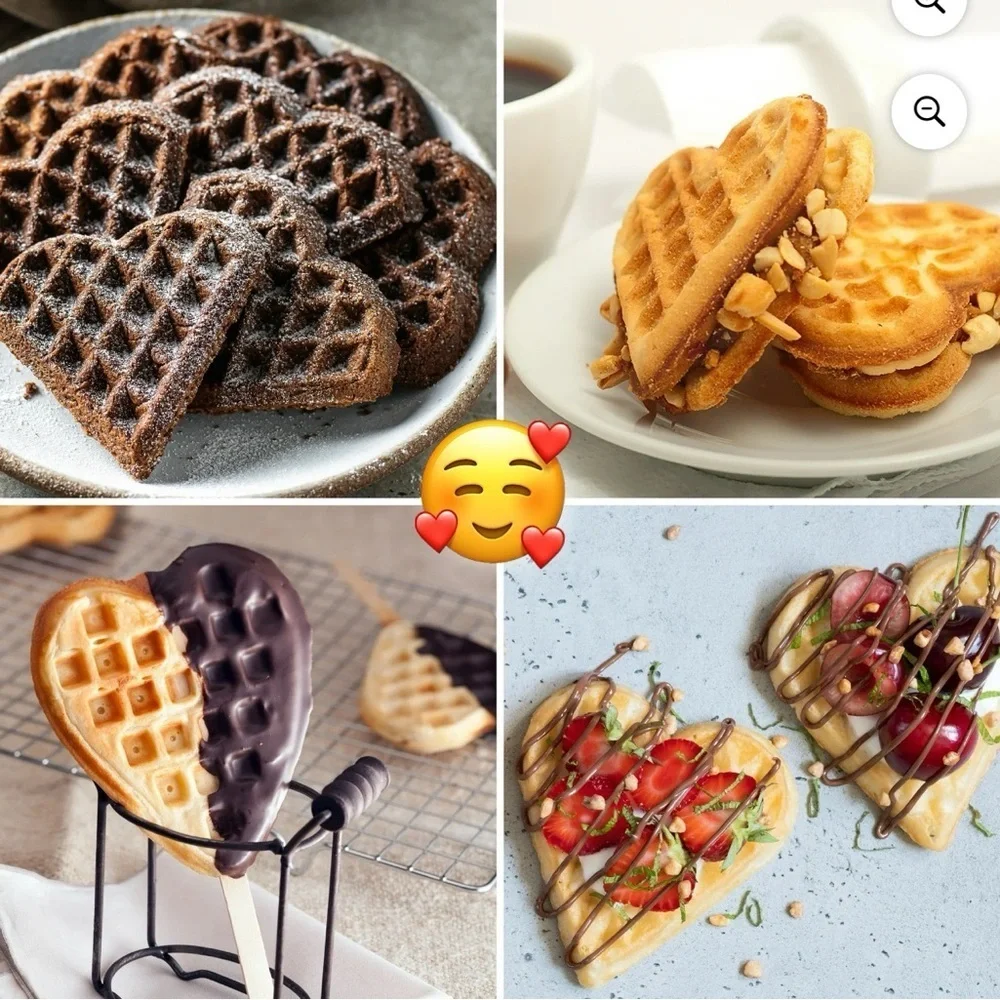 New Nostalgia Mini Electric Heart Waffle Maker, Red with Spatula Set